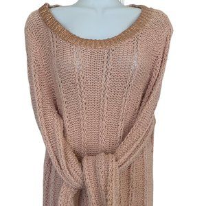 Moth by Anthropologie  Cable Knit Dusty Pink Gold Metallic Trim Sweater Sz M